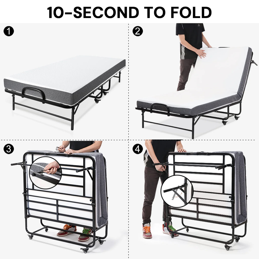 Folding Bed with 5" Memory Foam Mattress, Metal Frame O23123