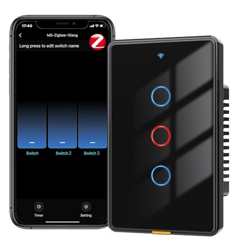 Black 3 Gang Zigbee Smart Touch Wall Light Switch W30235