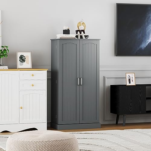 White 4 Door Tall Kitchen Pantry Cabinet with Drawer and Adjustable Shelf M295136