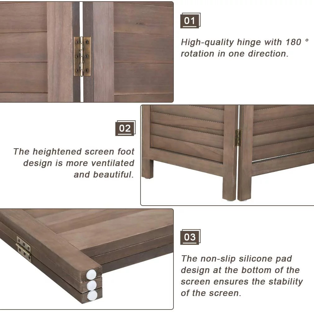 3 Panel Wood Room Divider 4.3 Ft Tall Folding Wood Screen (Brown) L55545