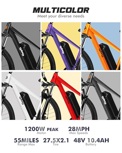 21-Speed Mountain Ebike with Peak 1200W 48V10.4Ah Removable Battery 27.5X2.1 Tire U815272