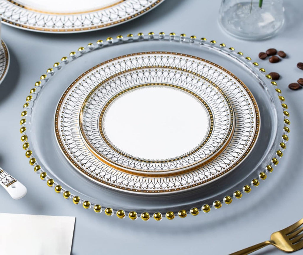 6 Pcs Clear Acrylic Charger Plates with Gold Bead Z98314