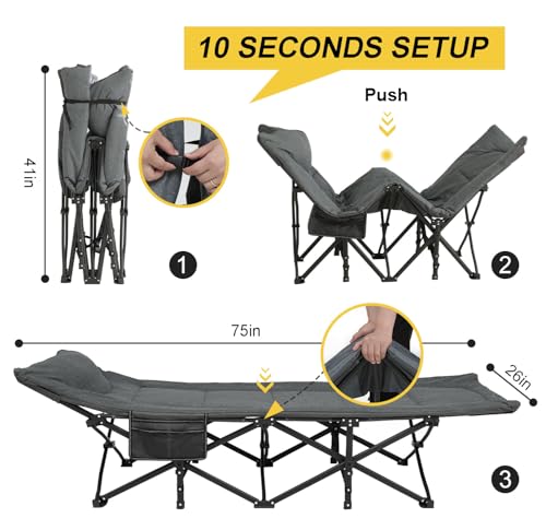 Camping Cot with Cushion and Pillow, Portable Folding Bed with Carry Bag (Grey) T331561
