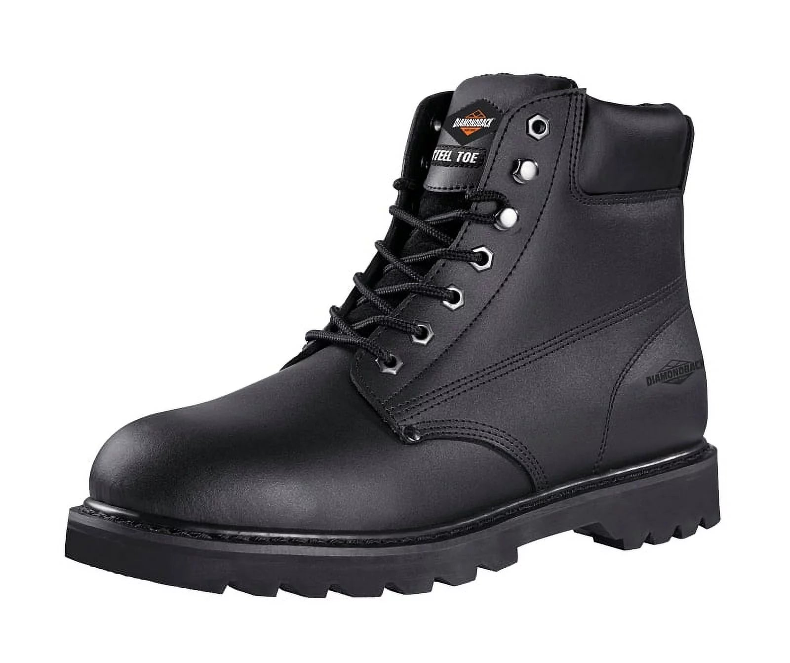 Black Leather Lace-Up Steel Toe Work Boots D9030