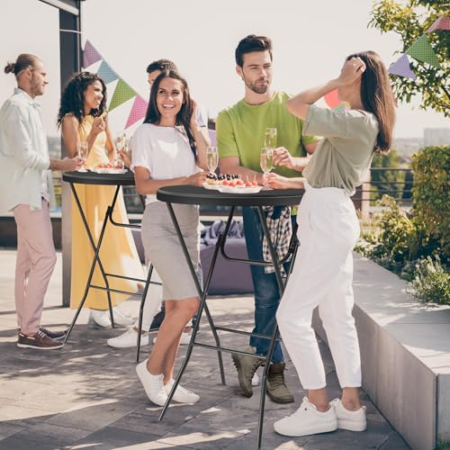 32" Plastic Folding Round Table Bar Height, HDPE, Gray Metal Finish, Black K171775