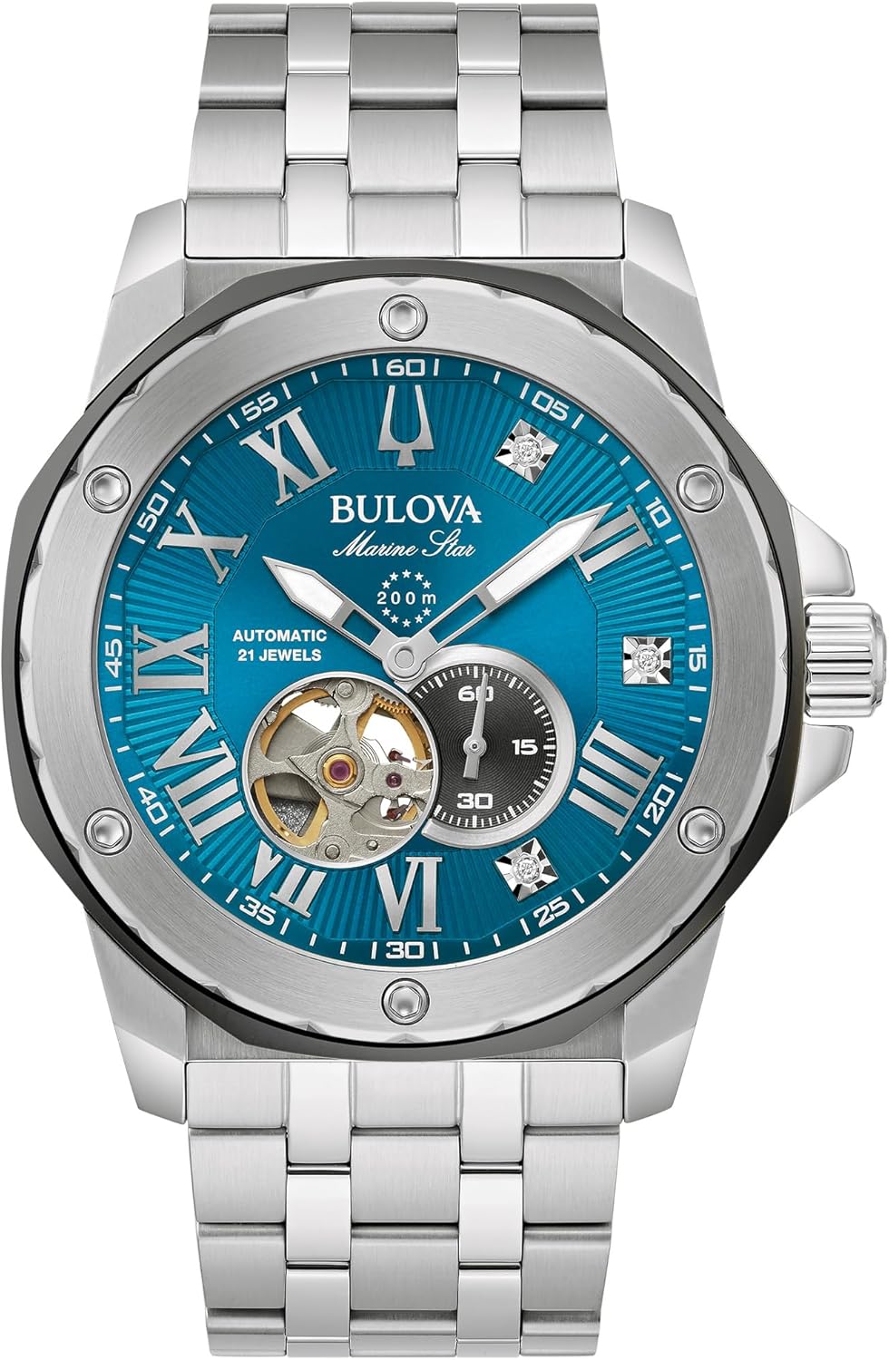 Men's Automatic Stainless Steel Watch with Blue Sunray Dial I433