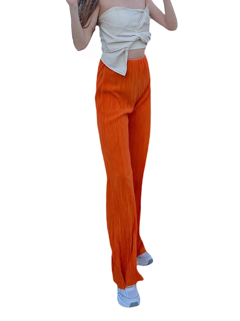 Women Casual Solid Colour Loose Fit Elasticated Waist Long Trouser with Pockets X48740