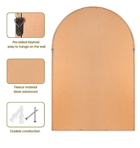 24"x36" Arch Wall Mirror Wooden Framed with White Wooden Beads D2543