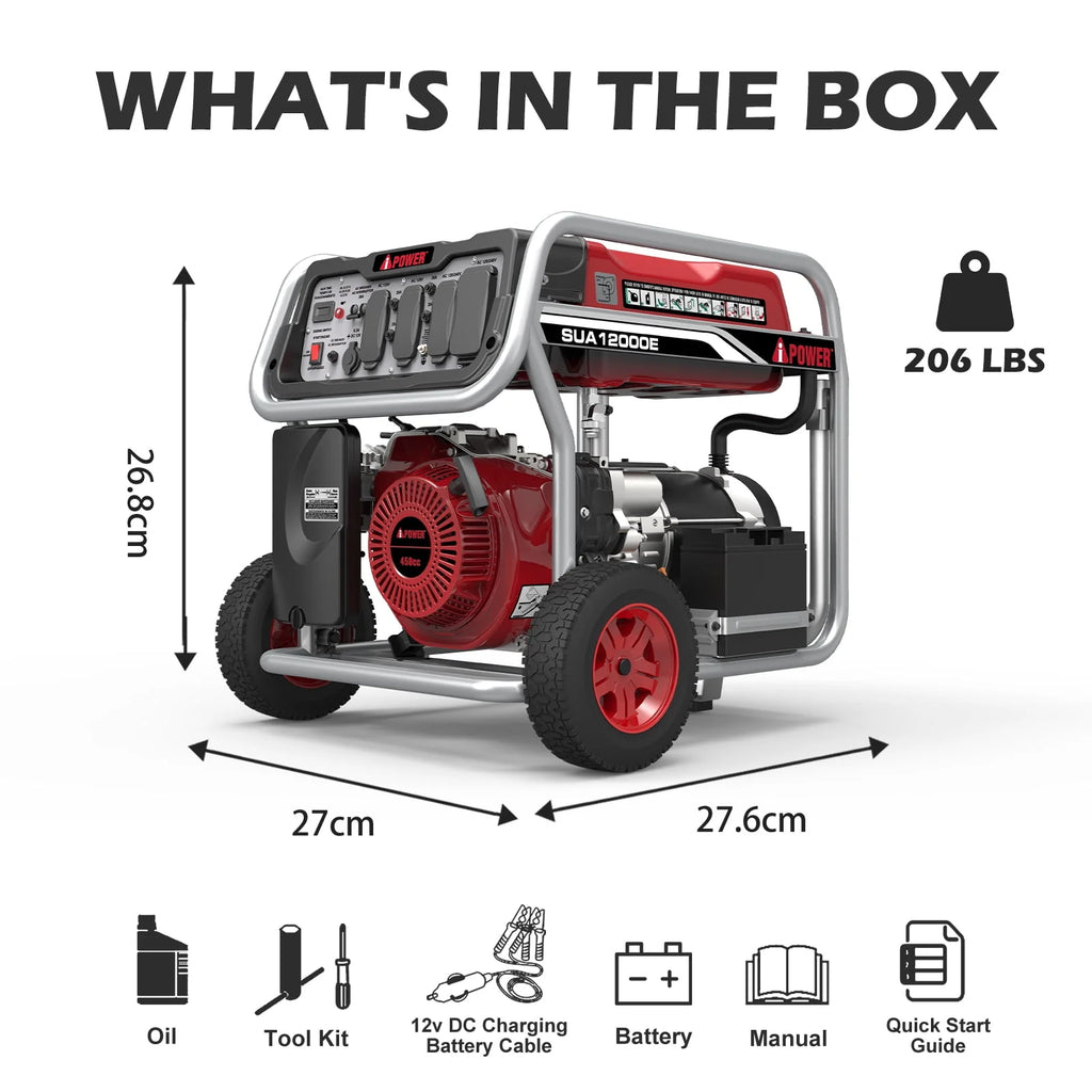 12000 Watt Portable Gas Powered Generator with Electric Start & Wheel Kit X9526