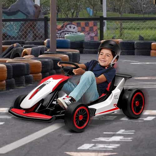 White 24V Battery Powered Electric Drift Kart B5231