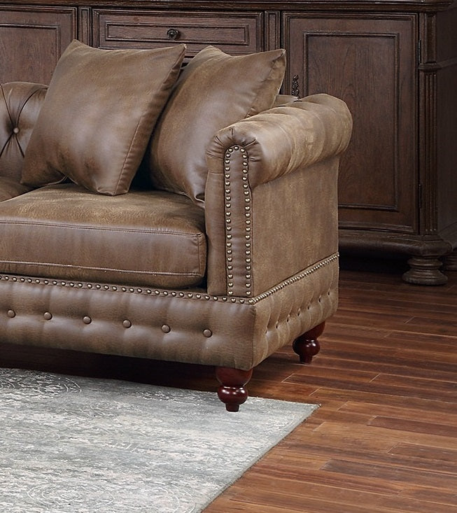 Dark Coffee Leatherette Solidwood Sectional 4pc Set Reversible Chaise Ottoman Tufted Couch E953500