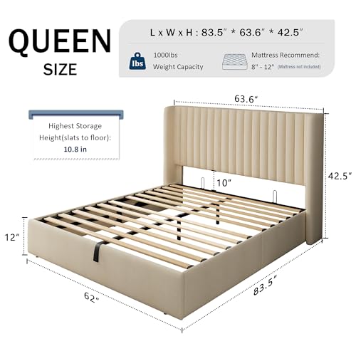 White Upholstered Lift Up Storage Bed with Wingback Headboard F35904