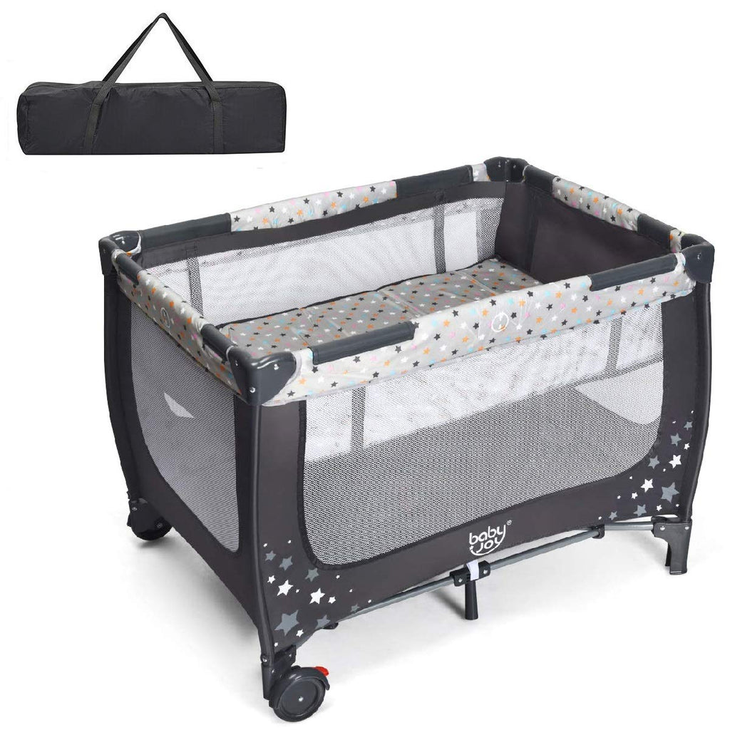 Gray Foldable Baby Playard with Carry Bag H661