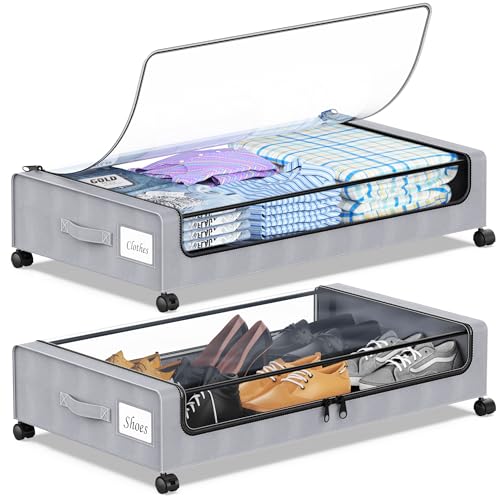 Black 2-Pack XXL 60L Rolling Metal Under Bed Storage Bins with Lids W314419