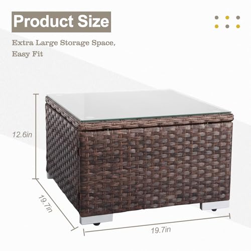 Outdoor Wicker Coffee Table with Glass Top, 25.2in Mixed Brown G58374