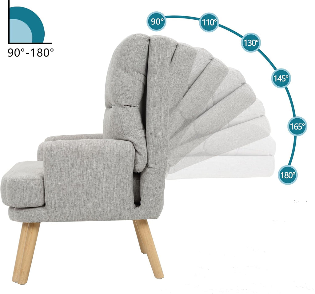 Decorative Chair Set with Footstool, Adjustable Backrest, Wooden Legs G861395