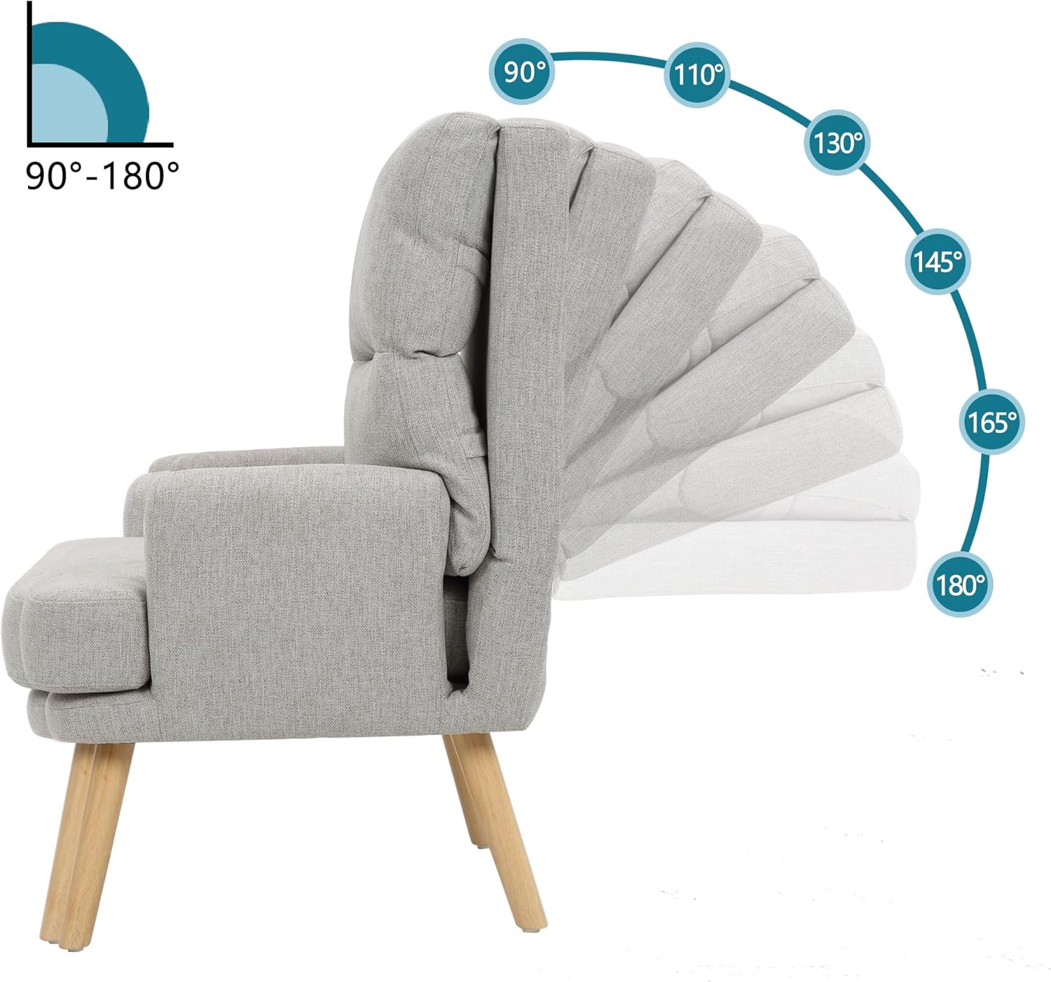 Decorative Chair Set with Footstool, Adjustable Backrest, Wooden Legs G861395
