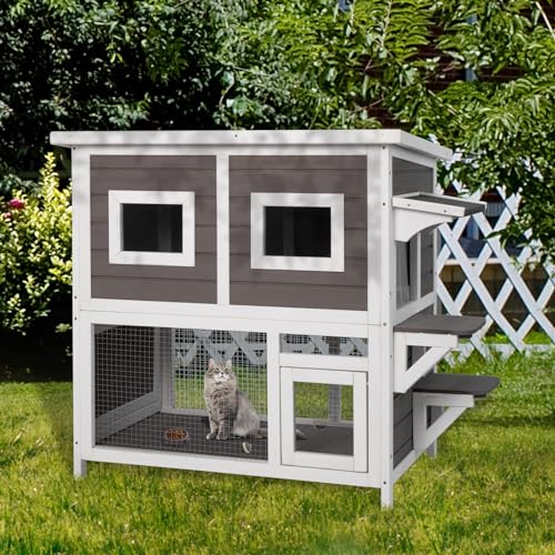 Two Story Wooden Cat House with Climbing Ladder G4561