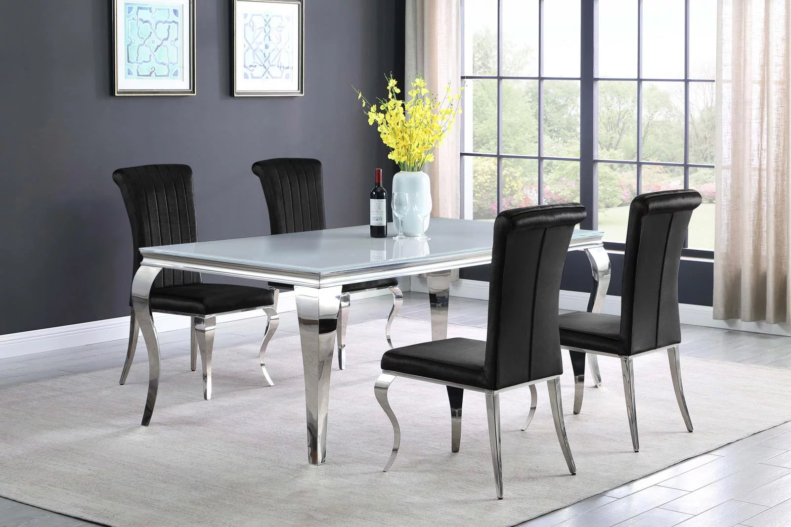Rectangular Glass Top Dining Table White and Chrome N632253