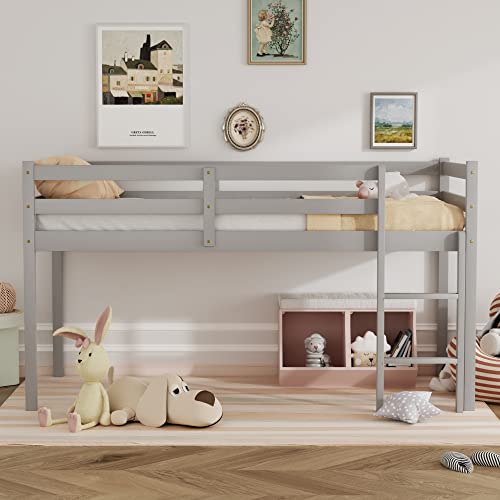 Solid Wood Twin Size Loft Bed with Ladders and Guard Rails E73939