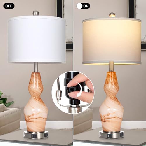 Glass Table Lamps Set of 2 with USB A+C Ports & AC Outlet D640