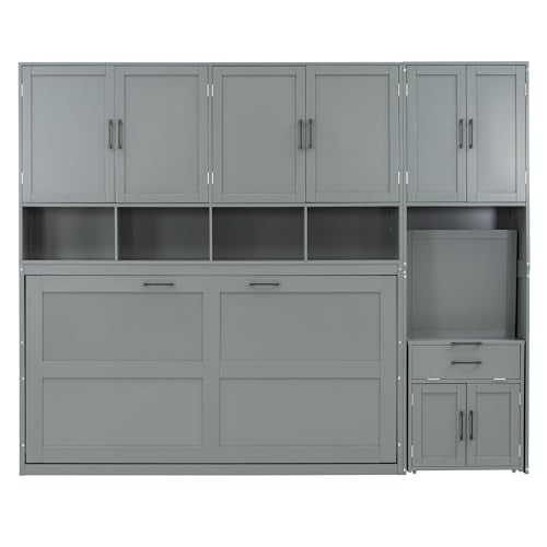 Queen Size White Murphy Bed with Desk Y926
