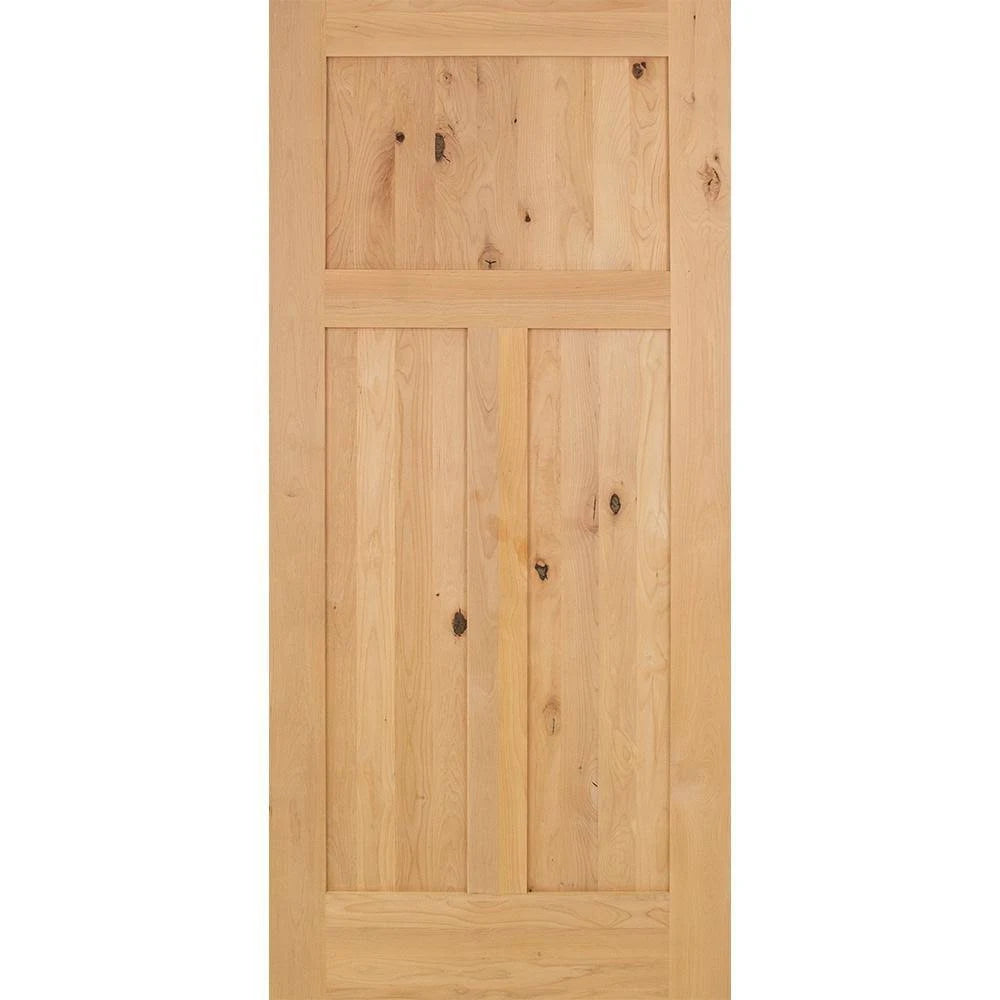 32 in. x 80 in. Rustic Knotty Alder 3-Panel Unfinished Wood Front Door Slab O973073