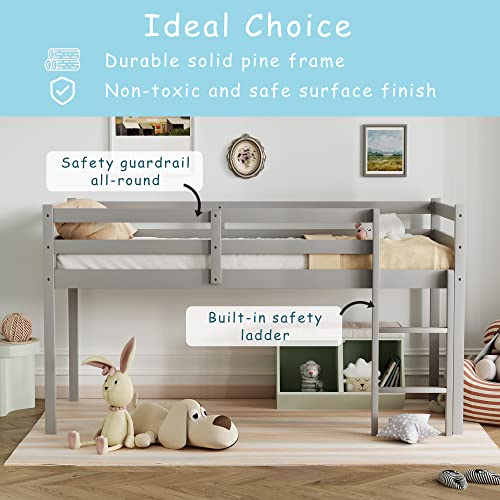 Solid Wood Twin Size Loft Bed with Ladders and Guard Rails E73939