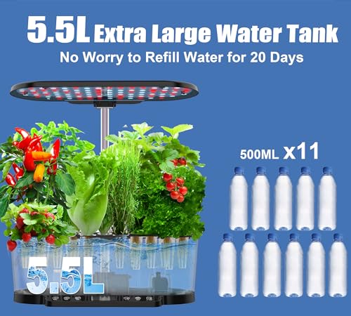 Black 15 Pods Hydroponic Growing System with Grow Light C9882