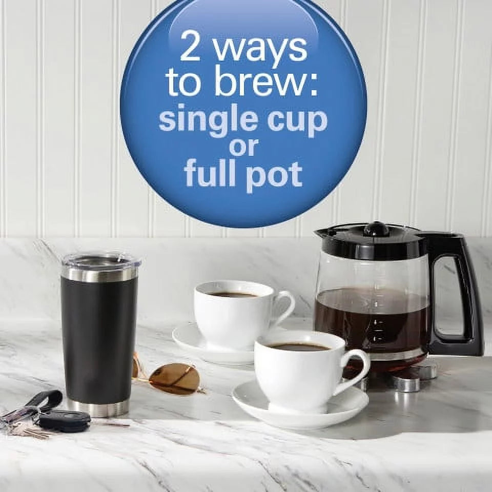 2-Way Coffee Maker, Single-Serve or 12 Cups, Glass Carafe, Black G6027