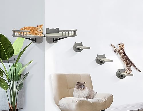 Black Wall-Mounted Cat Shelves with Scratching Pad A8258