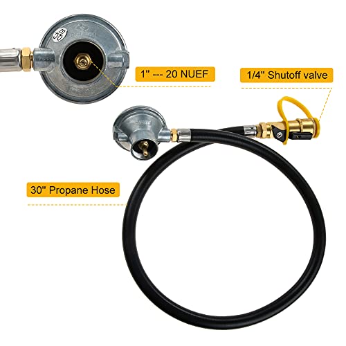 1LB Propane Tank Gas Regulator Valve with 1/4'' Quick Connect Shut Off Valve and 30Inch Propane Hose U20625