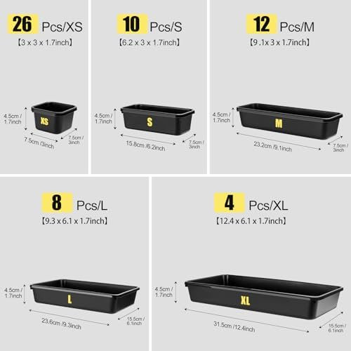 60PCS Black Plastic Tool Box Organizer Tray Divider (5 Sizes) A6050