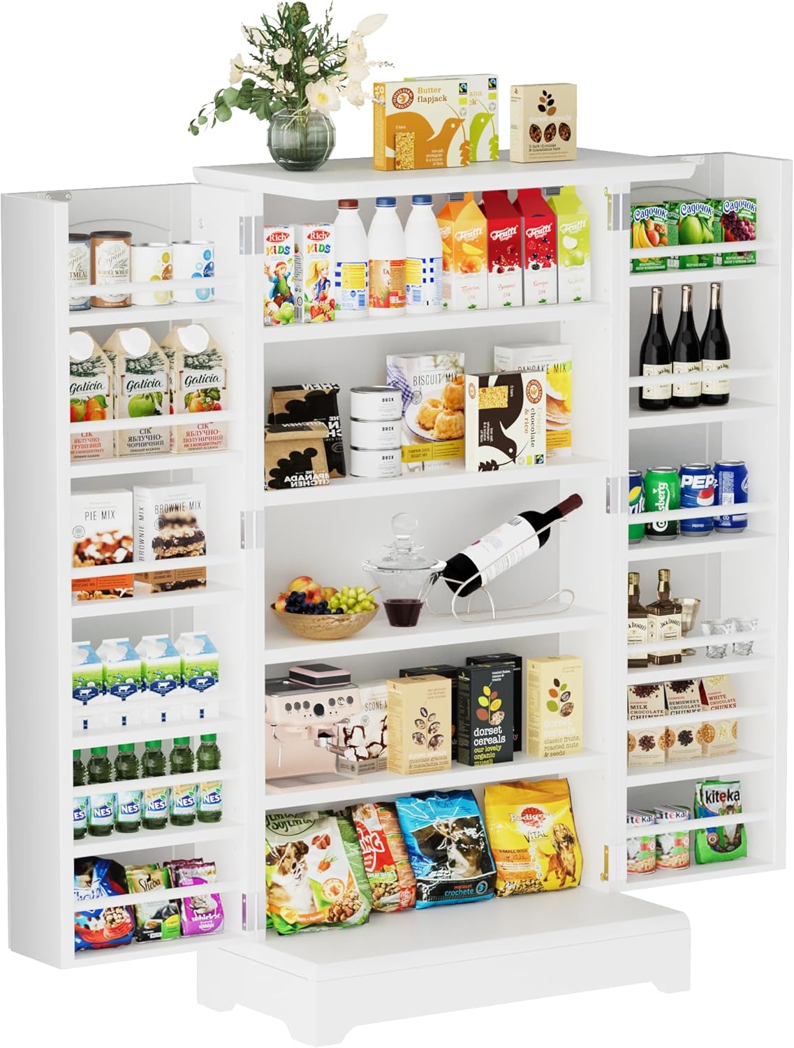 White Kitchen Pantry Storage Cabinet with Doors and Adjustable Shelves L136