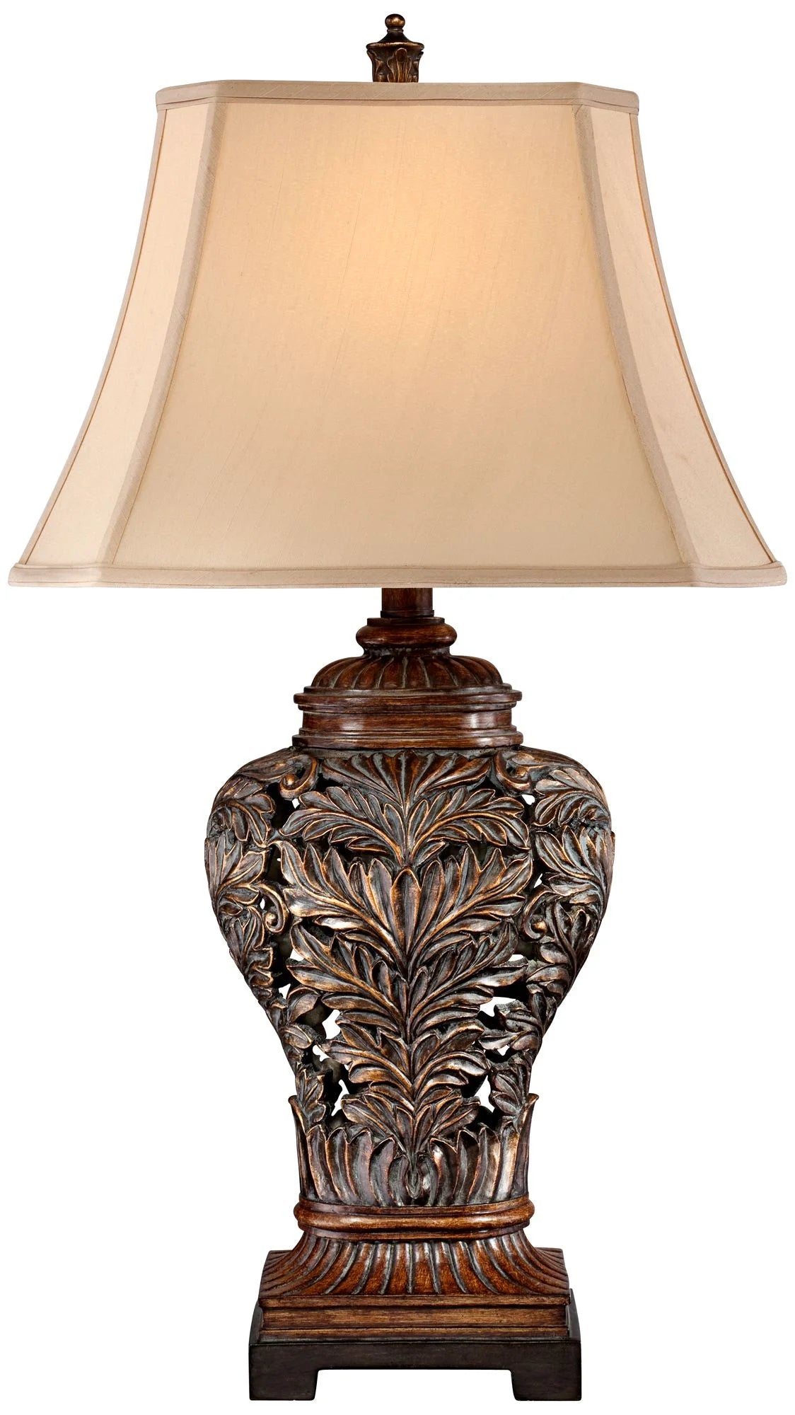 Traditional Table Lamps 32.5" Tall Set of 2 Bronze Tan Rectangular Shade D707