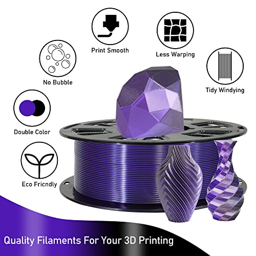 6 Spools Bicolor Dual Color 1.75mm 3D Printer Filament Bundle, Silk PLA, 250g X 6 Spools F350962