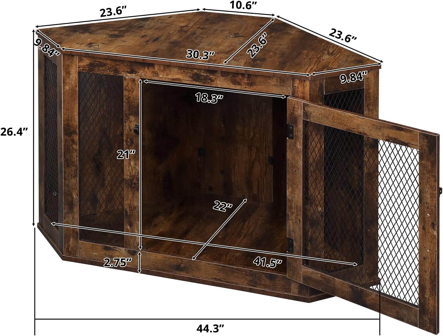 Rustic Brown Wood and Mesh Dog Crate W909