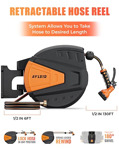 Garden Hose Reel, 1/2 in x 100 ft Wall Mounted, Grey U6303