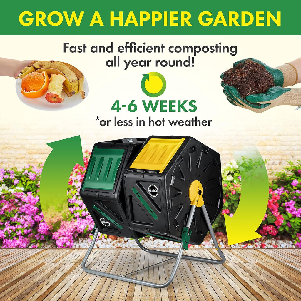 Dual Chamber Compost Tumbler Heavy-Duty High Volume Composter 2 Sliding Doors 18.5gallon 70 Liter E1239