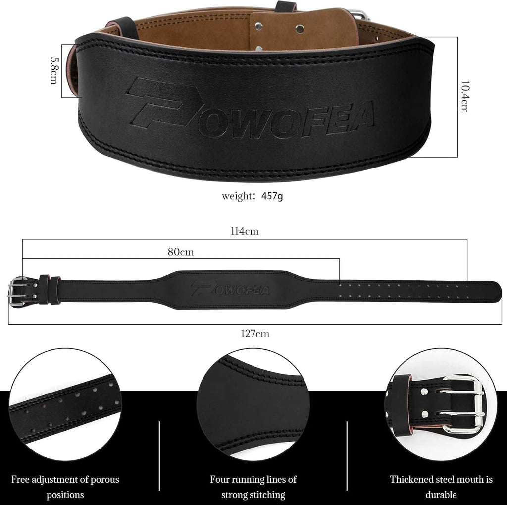 Durable Leather Weight Lifting Belt with Adjustable Buckle and Wrist Straps P11085