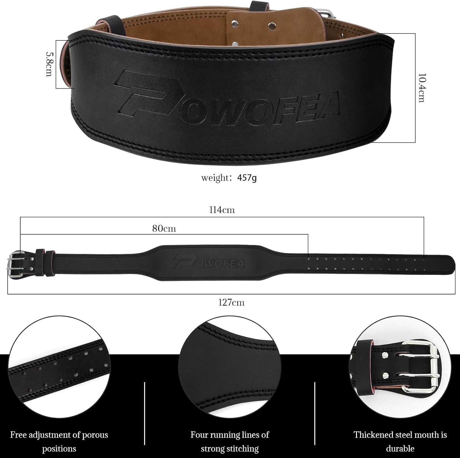 Durable Leather Weight Lifting Belt with Adjustable Buckle and Wrist Straps P11085