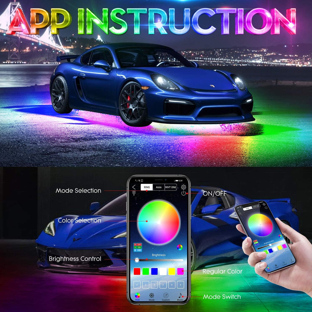 3-Pin 6PCS Car Double-Row Dreamcolor Underglow Lights Kit with APP IP68 12V Pack of 2 L509