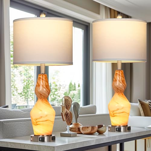 Glass Table Lamps Set of 2 with USB A+C Ports & AC Outlet D640
