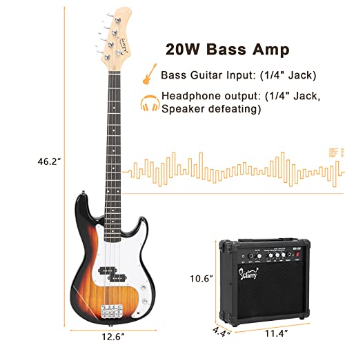 Full Size Electric Bass Guitar 4 String with AMP, Cable, Strap, Bag and Accessories (Black) G4218