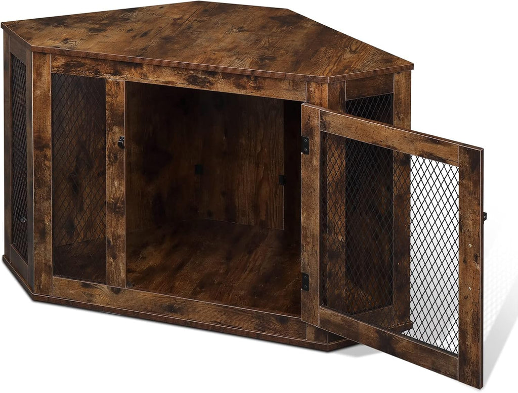 Rustic Brown Wood and Mesh Dog Crate W909