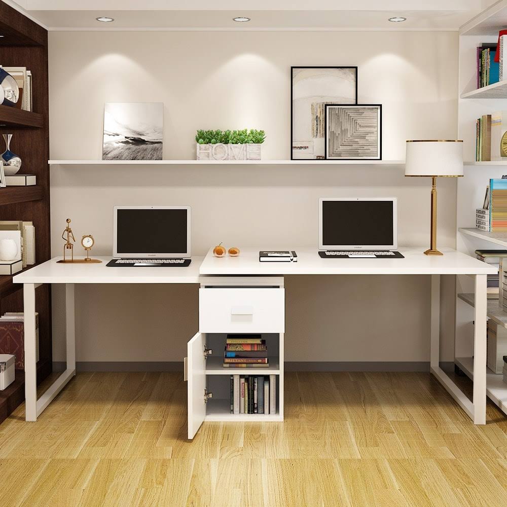 Black L-Shaped Computer Desk with File Cabinet R6401