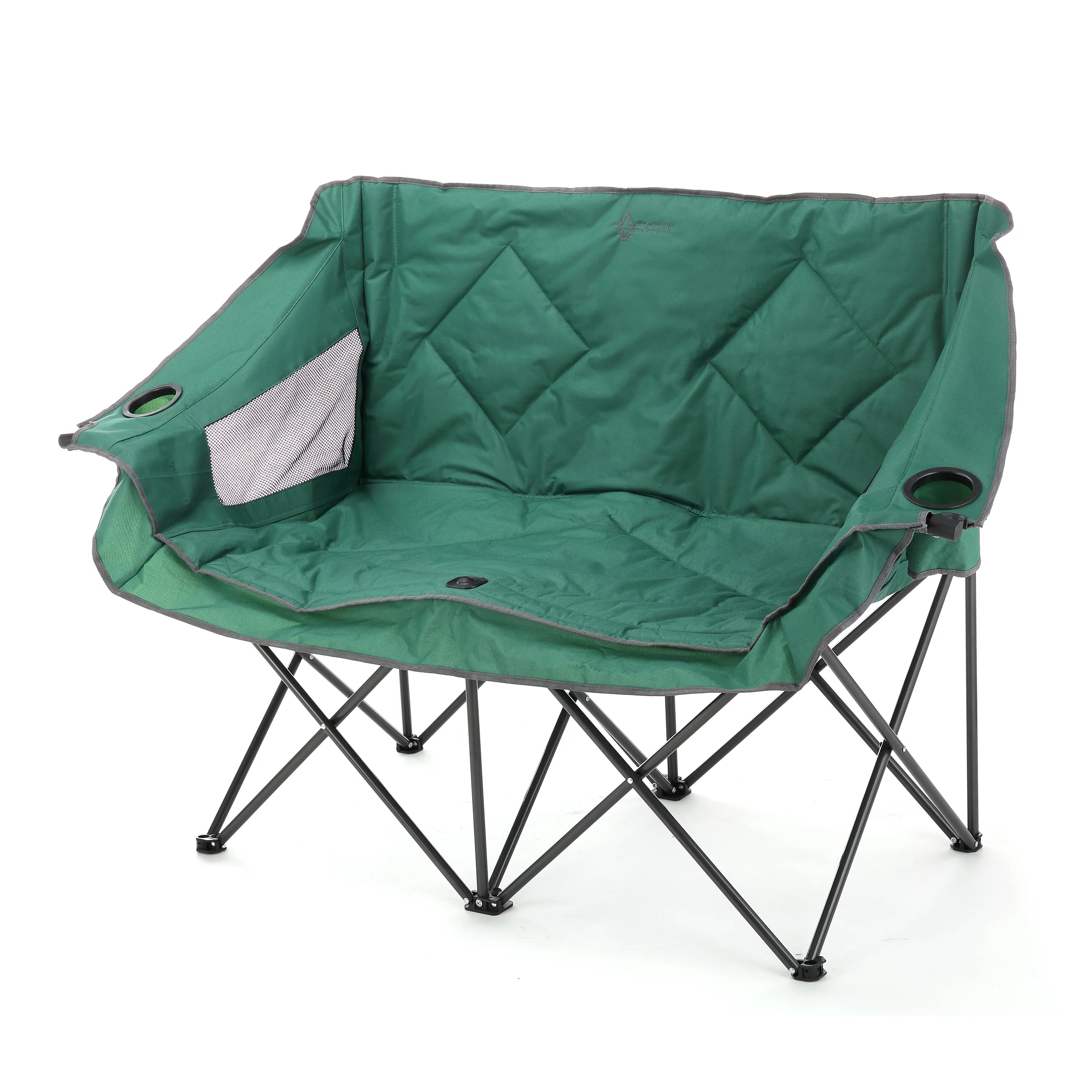Green Portable Folding Double Camping Chair Loveseat with Carrying Bag E1756