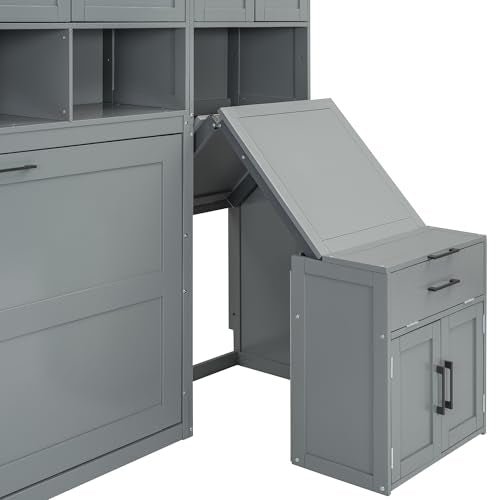 Queen Size White Murphy Bed with Desk Y926