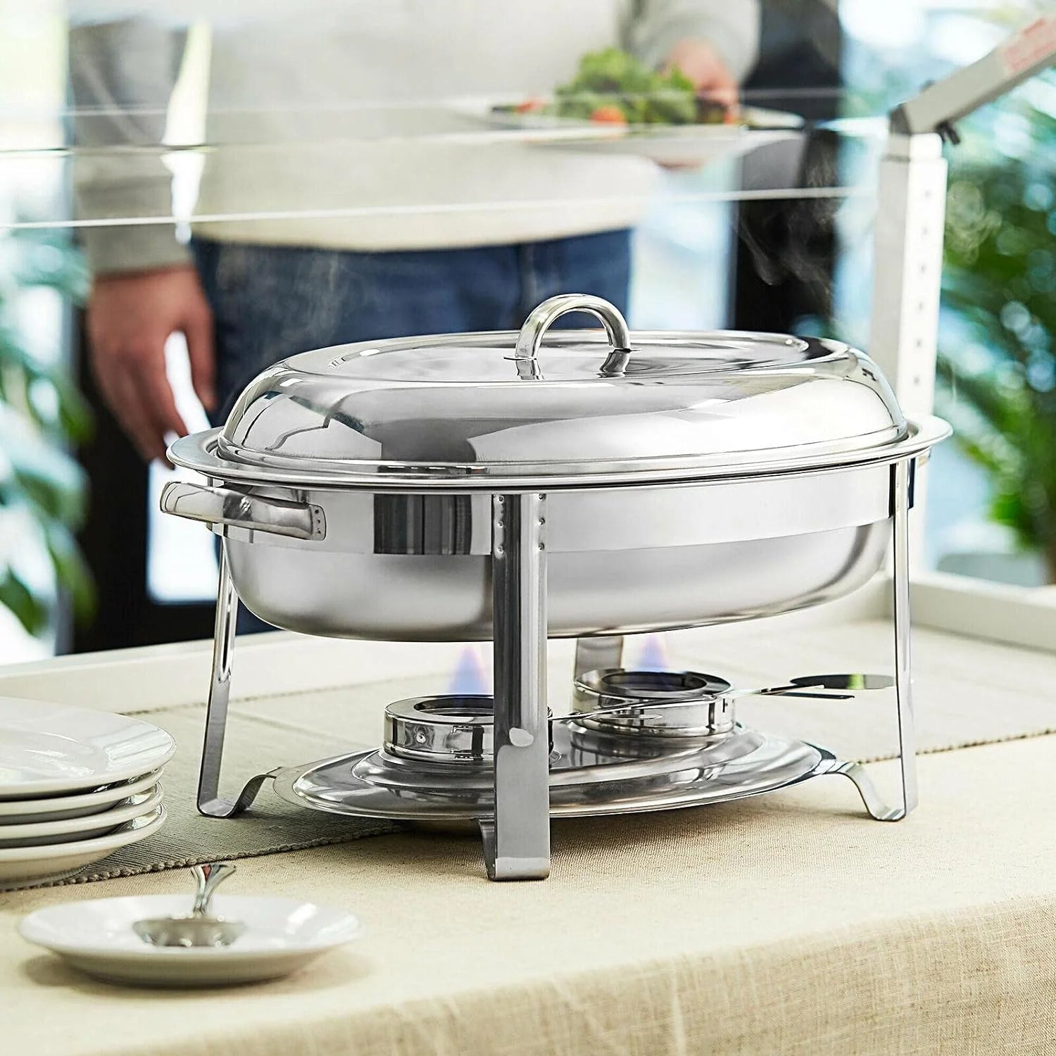 6 Qt. Oval Stainless Steel Chafer Chafing Dish Food Warmer Buffet Set U490