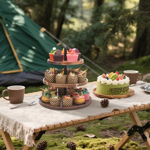 2 Set 3 Tier Cupcake Stand, Wood Veneer Serving Tray, 8"x10"x12" Z403